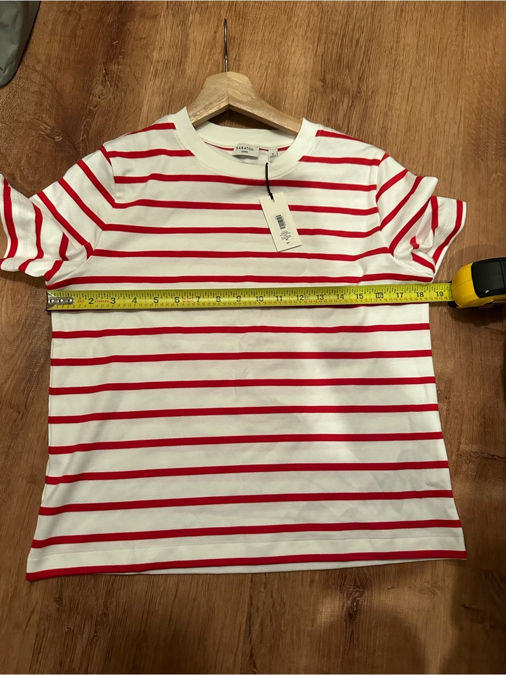 Aritzia Babaton InterLock Cotton Function T Shirt S Striped Red White - Picture 5 of 5